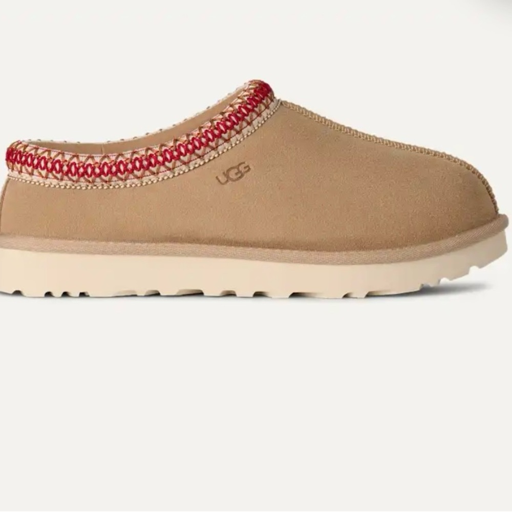 UGG Tan Mules with Red Accent